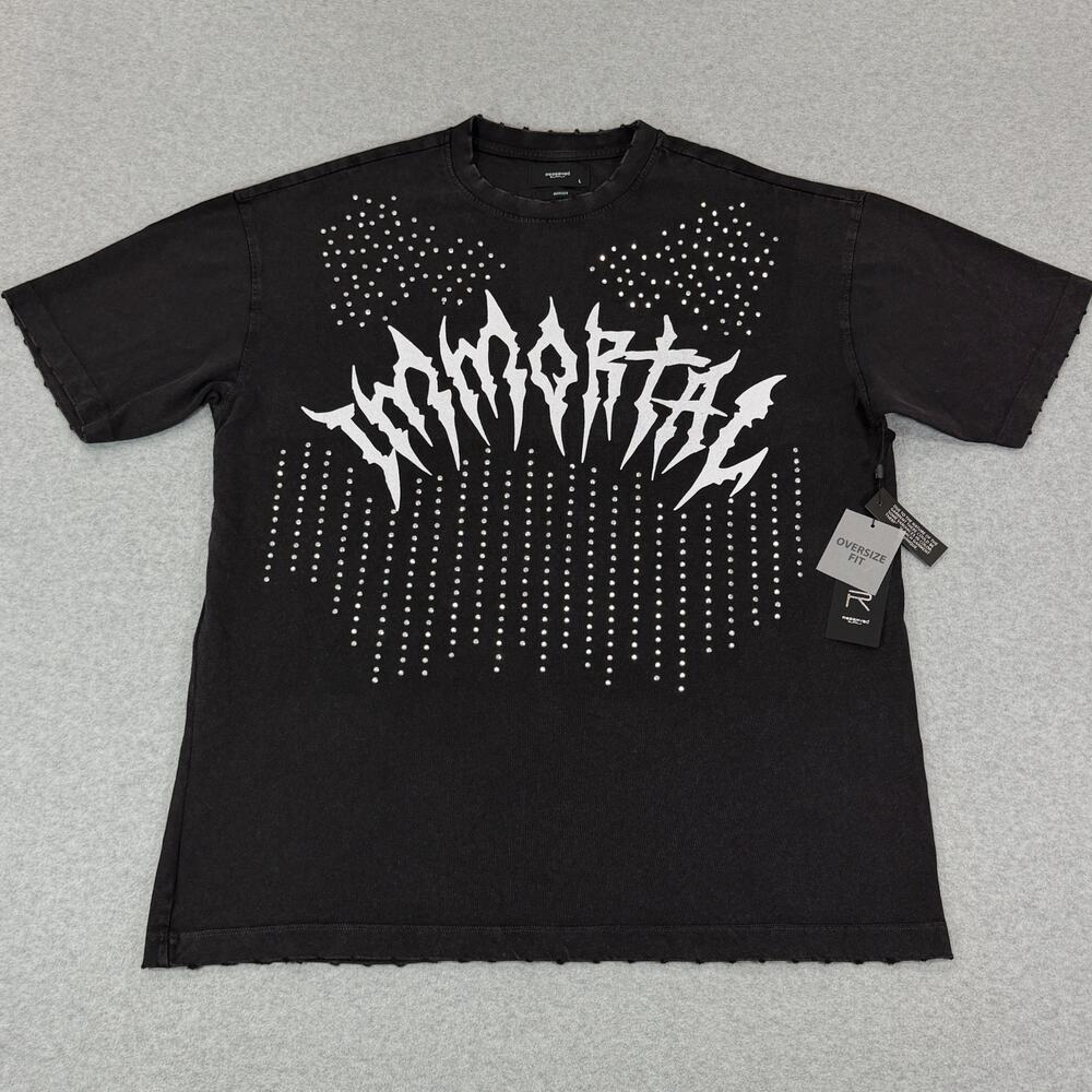Reserved Supply Mens Large T-Shirt Black Acid Wash Oversized Studs Immortal NWT